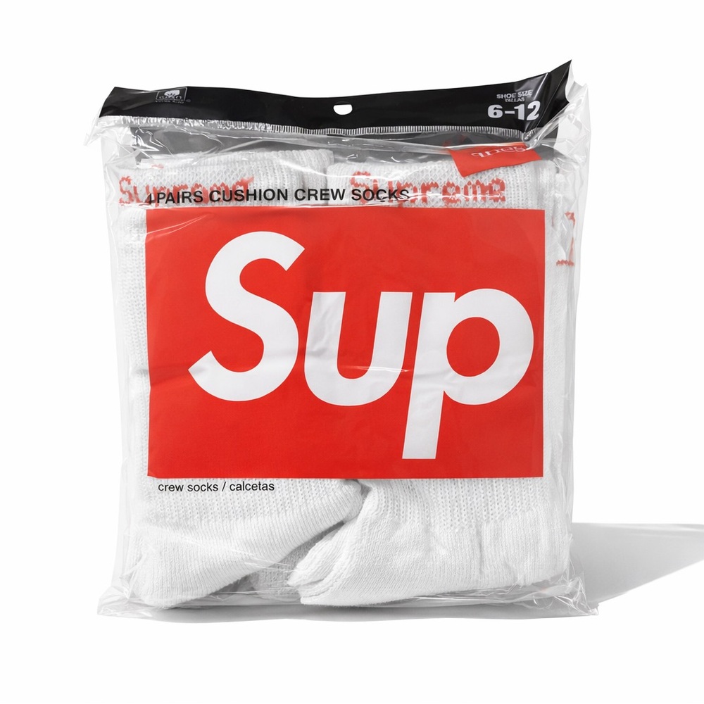 Supreme x Hanes White Cushion Crew Socks 4-Pack Size 6–12 Brand New